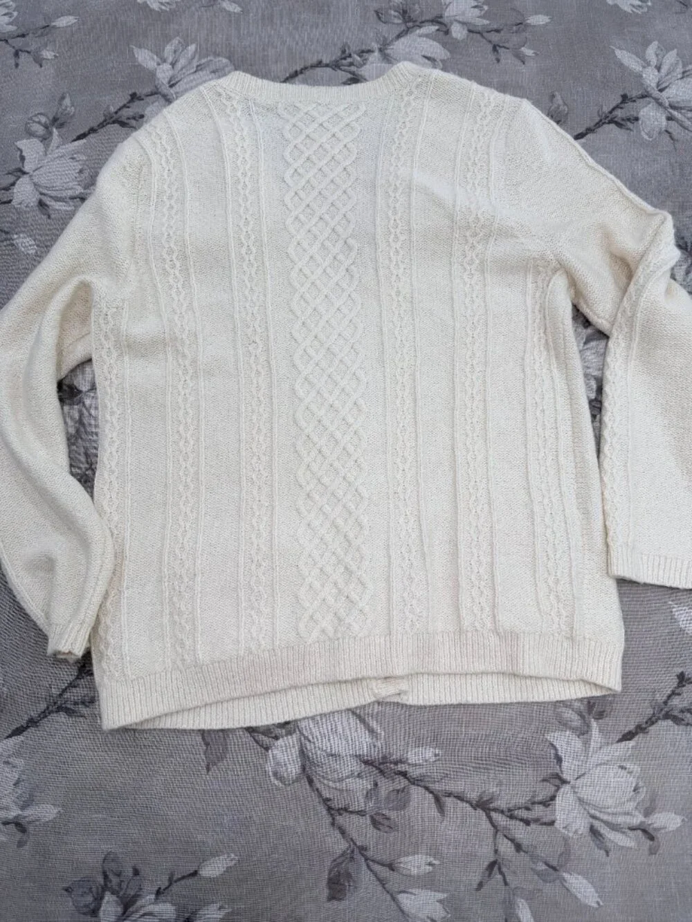 Talbots Petites XL Cream Cable Knit Cardigan Cotton Button Front Preppy